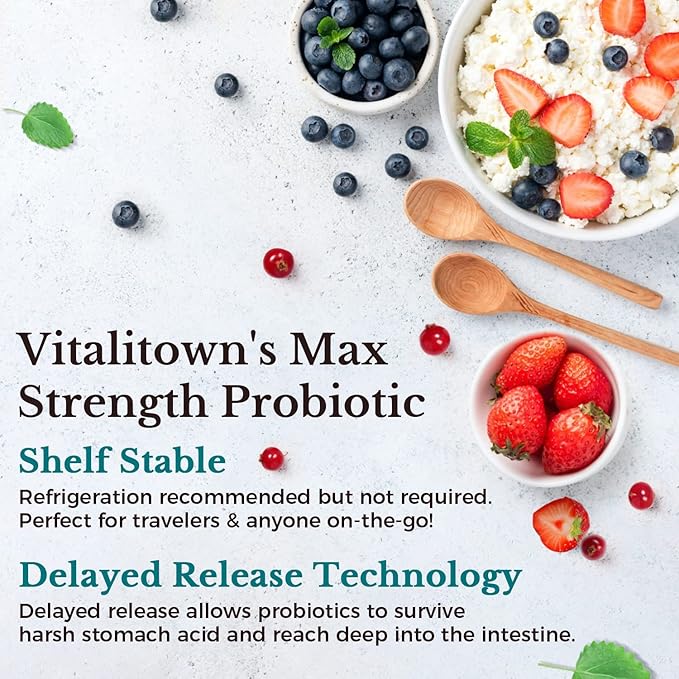 VITALITOWN Probiotics 120 Billion CFUs | 36 Strains, with Prebiotics & Digestive Enzymes for Men Women | Shelf Stable | Digestive Health & Immune Support | Vegan, Non-GMO | 30 Delayed Release Veg Caps-SeraviaPure
