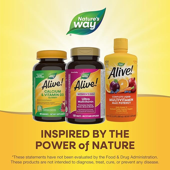 Nature’s Way Alive! Women’s 50+ Ultra Potency Complete Multivitamin, High Potency Formula, Promotes Healthy Heart, Brain, Bones*, with Methylated B12, Gluten-Free, 150 Tablets (Packaging May Vary)-SeraviaPure