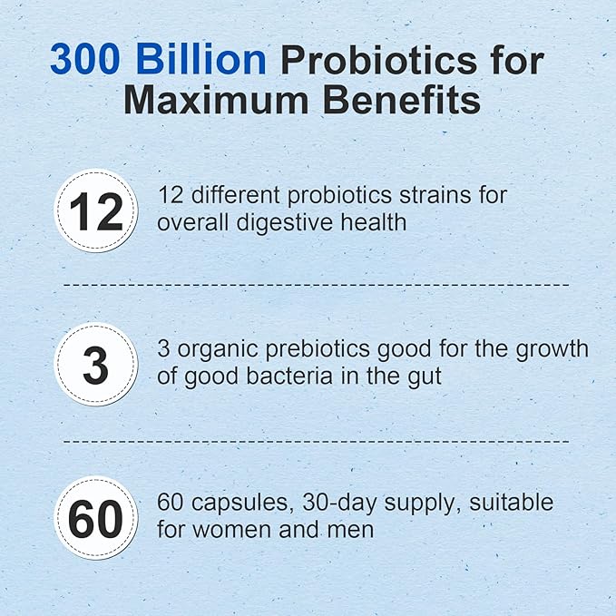 Probiotic 300 Billion CFU - 12 Strains Probiotics with Organic Prebiotics for Digestive & Gut, Immune, Bloating Health - Probiotics for Women and Men - Daily Probiotics Supplement -120 Counts-SeraviaPure