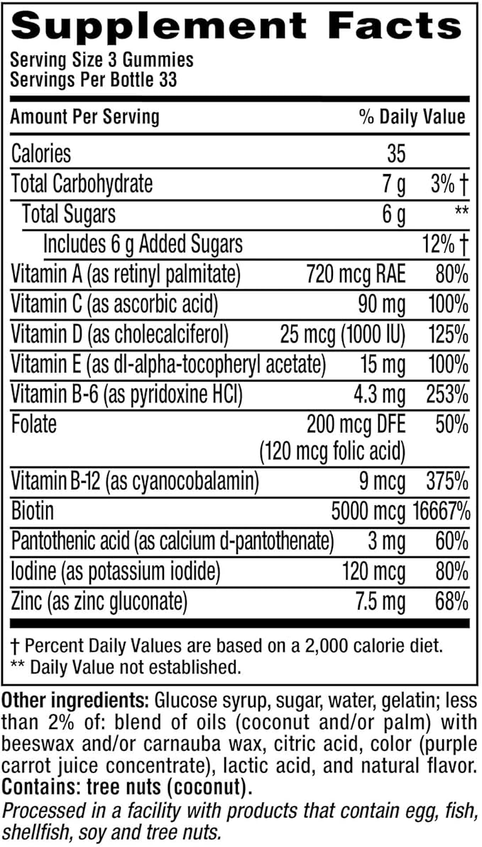 Vitafusion Gorgeous Hair, Skin Nails Multivitamin Gummy Vitamins, plus Biotin and Antioxidant vitamins CE, Raspberry Flavor, 100ct (33 day supply), from America’s Number One Gummy Vitamin Brand-SeraviaPure