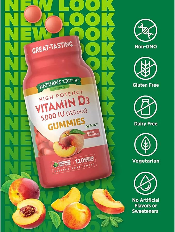 InfiniStore™ Medicine Pouch & Scented Moist Towelette Bundled with Nature Truth Vitamin D3, Natural Peach Flavor Gummies, 5,000 IU, 120 Count - Non GMO, Gluten Free, Vegan-SeraviaPure