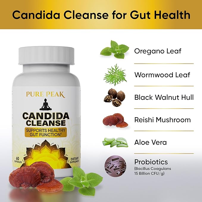 Candida Cleanse with Natural Herbs and Probiotics, Oregano Leaf, Wormwood, Black Walnut, Caprylic Acid-SeraviaPure