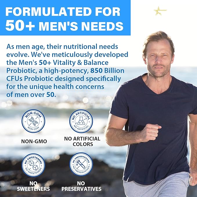 Probiotics for Men, Advanced 50+ Mens Probiotic, Comprehensive Gut & Energy Support with 850 Billion CFU, 1800mg Prebiotics Fiber – Tailored Wellness mens probiotics for gut health over 50, 990Capsule-SeraviaPure