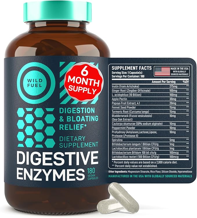 Digestive Enzymes with Probiotics and Prebiotics - Gut Health & Digestion Supplement with Artichoke Ginger Turmeric – Vegan Enzyme Complex for Digestive Health and Bloating Support - 180 Caps-SeraviaPure