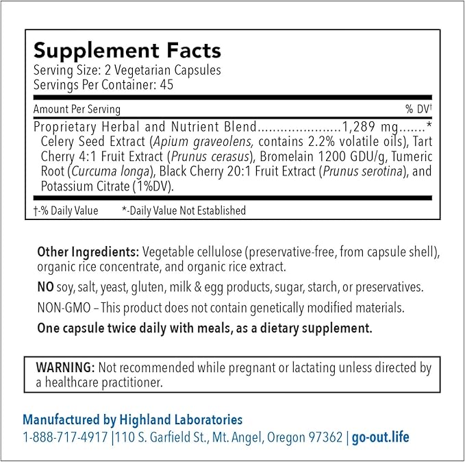 Go Out Daily Maintenance - Natural Uric Acid Support with Tart Cherry, Celery Seed, and Turmeric - Vegan, Non-GMO, Gluten-Free Supplement for Joint Comfort and Healthy Kidney Function 90 Capsules-SeraviaPure