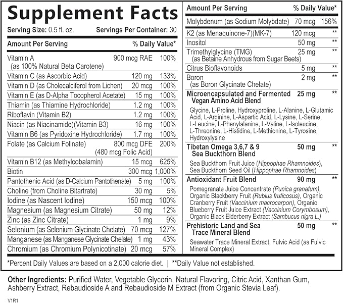 Liquid Multivitamin for Women, Men, and Kids - Liquid Vitamins Supplement for Adults - Natural Multimineral - Vegan, Non-GMO, Gluten Free, Sugar Free – Delicious Berry Flavor - 15 Fl Oz, 30 Servings-SeraviaPure