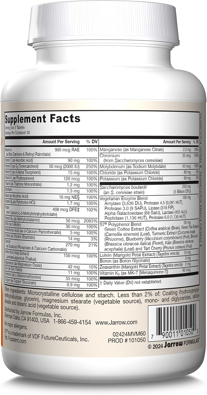 Jarrow Formulas Men's Multi+ Multivitamins, Multivitamin for Men, 60 Tablets, 30 Day Supply-SeraviaPure