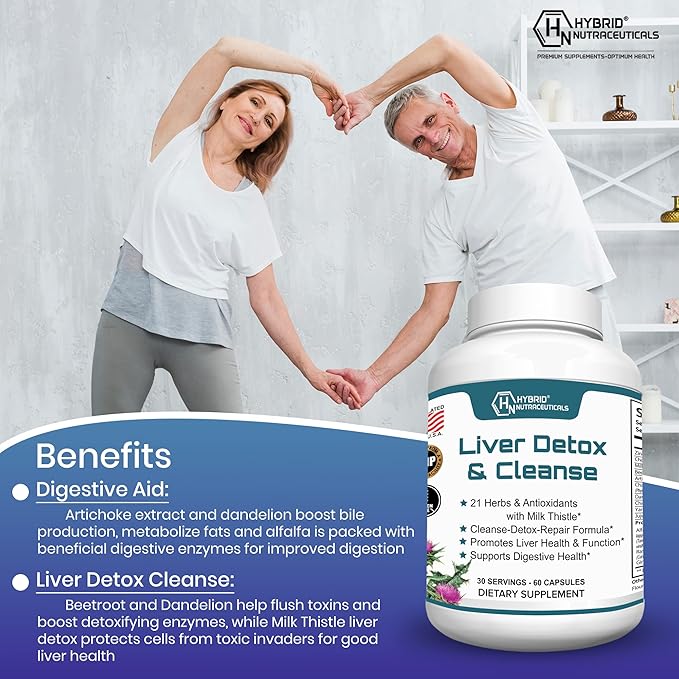 Hybrid Nutraceuticals Liver Cleanse Detox & Repair - Milk Thistle, Artichoke Extract, Dandelion Root
