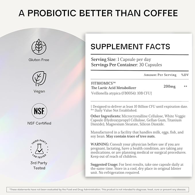 V•Nella Lactic Acid Metabolizing Probiotic Supplement - Revolutionary Gut Health Supplement and Energy Booster for Fatigue - Supports Endurance, Microbiome Balance, and Digestive Health