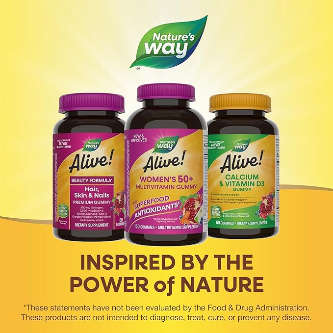 Nature's Way Alive! Women’s 50+ Daily Gummy Multivitamins, Supports Multiple Body Systems*, Supports Healthy Heart, Brain & Bones,* B-Vitamins, Mixed Berry Flavored, 150 Gummies(Packaging May Vary)-SeraviaPure