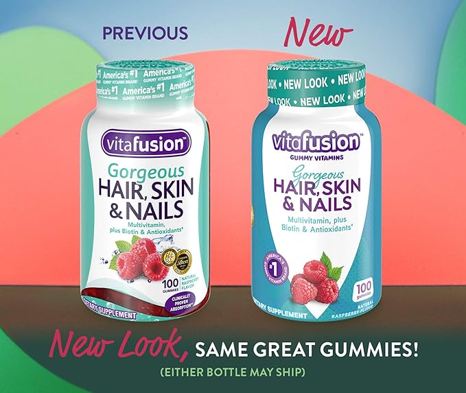 Vitafusion Gorgeous Hair, Skin Nails Multivitamin Gummy Vitamins, plus Biotin and Antioxidant vitamins CE, Raspberry Flavor, 100ct (33 day supply), from America’s Number One Gummy Vitamin Brand-SeraviaPure