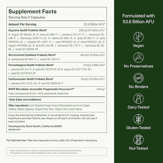 Seed DS-01 Daily Synbiotic - Prebiotic and Probiotic for Women & Men - Digestive Health, Gut Health, Immune Support, Bloating & Constipation Relief - Vegan & Shelf-Stable - 60 Capsules (30-Day Supply)-SeraviaPure