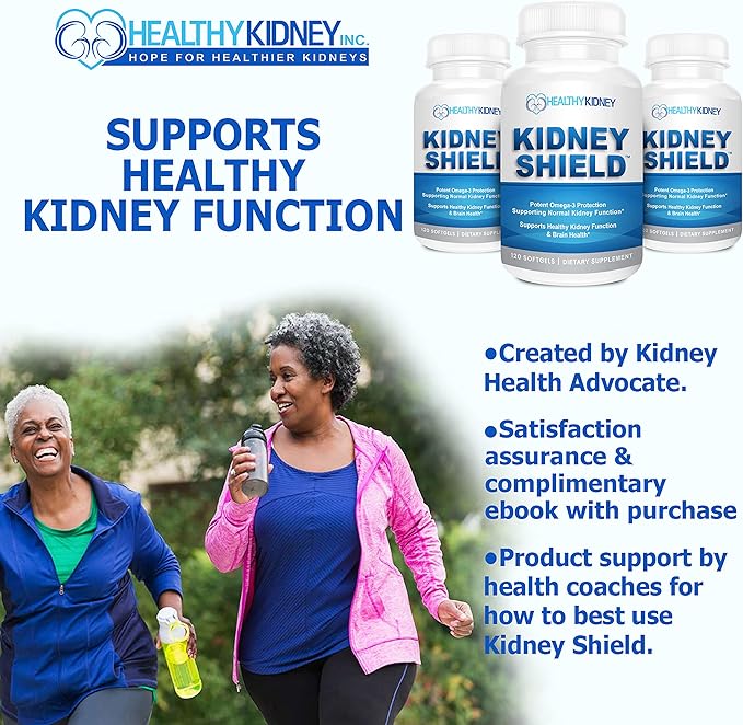 Kidney Shield Omega 3 Fish Oil Supplements - DHA EPA Omega 3 Supplement for Women & Men Kidney Health - Omega3 to Support Normal Kidney Function & Kidney Cleanse Detox & Repair - 120 Lemon Softgels-SeraviaPure