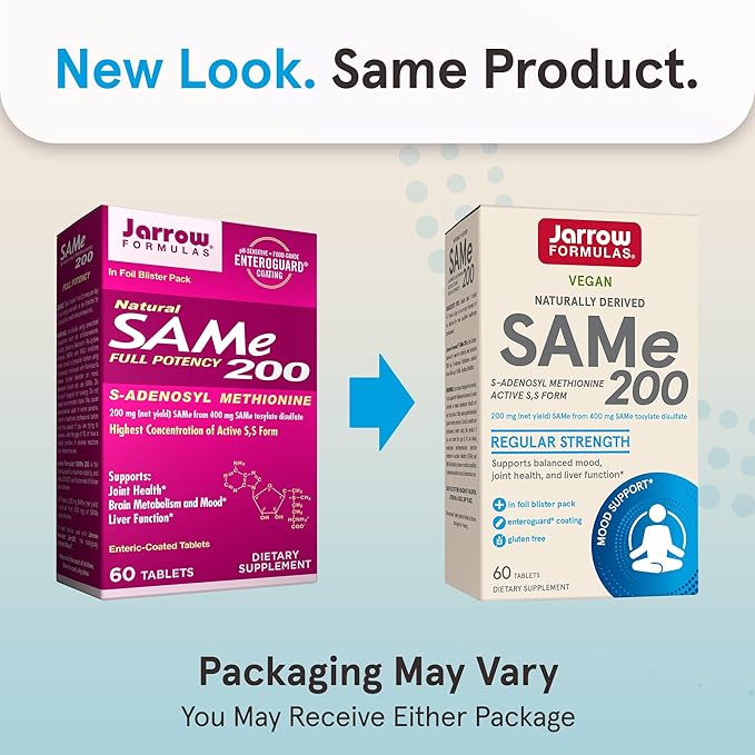Jarrow Formulas® SAMe 200 mg, Supports Joint Health, Liver Function, Brain Metabolism, 60 Tablets, Up To A 60 Day Supply-SeraviaPure