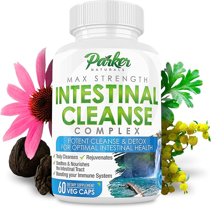 Intestinal Cleanse for Adults – Extra Strength Intestine Cleanse and Detox Supplements with Black Walnut Hull, Wormwood, and Echinacea – 60 Capsules