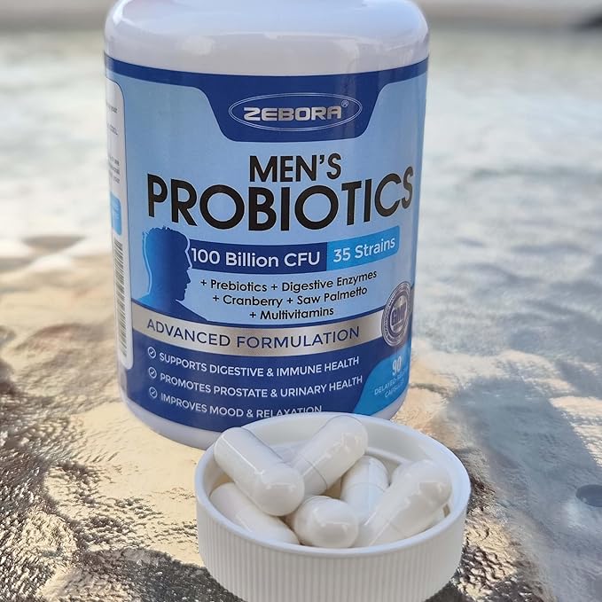 ZEBORA Probiotics for Men 100 Billion CFU - Probiotics for Digestive Health, Men's Probiotics Supplement, Prebiotics & Enzymes, for Prostate Health with Saw Palmetto | 90 Veg Capsules-SeraviaPure