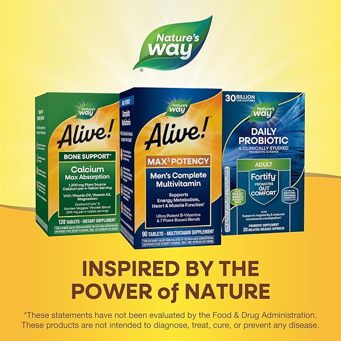 Nature’s Way Alive! Men’s Max3 Potency Multivitamin, Supports Energy Metabolism*, Heart & Muscle Function*, with Methylated B12 and Folate, Gluten-Free, 90 Tablets (Packaging May Vary)-SeraviaPure