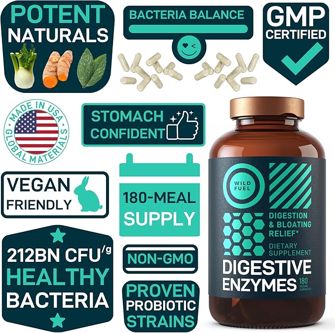 Digestive Enzymes with Probiotics and Prebiotics - Gut Health & Digestion Supplement with Artichoke Ginger Turmeric – Vegan Enzyme Complex for Digestive Health and Bloating Support - 180 Caps-SeraviaPure