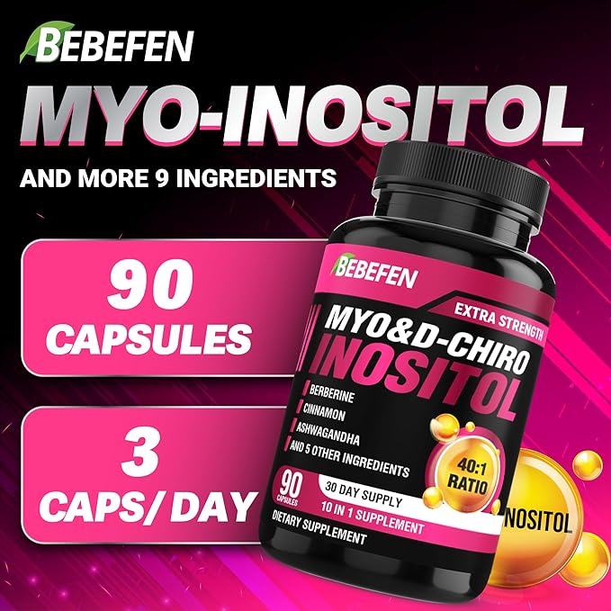 Inositol Supplement - Myo-Inositol and D-Chiro Inositol Ideal 40:1 Ratio - Plus Berberine, Cinnamon, Ashwagandha + 5 More - 90 Capsules