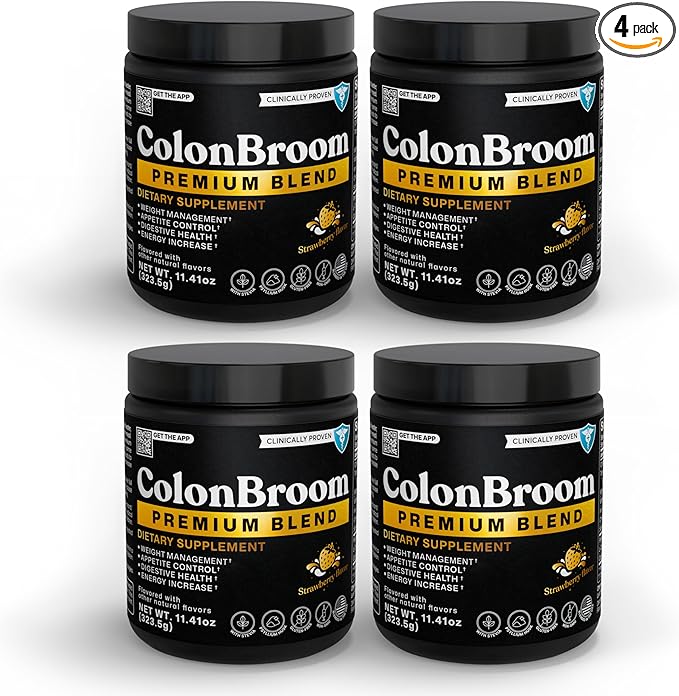 ColonBroom Premium Weight Management Supplement (Strawberry) - Colon Broom Psyllium Husk Fiber Powder Drink - Gluten Free, Non-GMO Colon Cleanse for Bloating Relief & Gut Health, 200 Servings