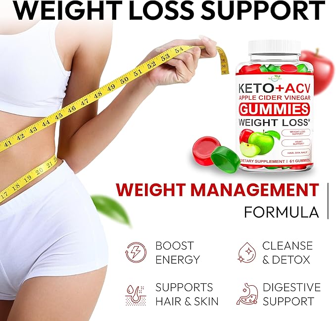 Keto ACV Gummies Advanced Weight Loss - ACV Keto Gummies Supplement for Women and Men - Metabolism, Detox, Cleanse - Apple Cider Vinegar Kelly Clarkson - Ginger + Apple Flavor - 61 CT-SeraviaPure