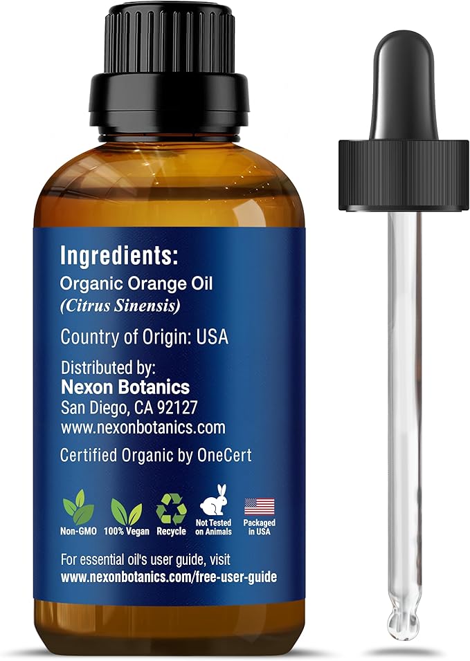 Organic Orange Essential Oil 30 ml - Pure, Natural Oils for Aromatherapy, Diffusers, DIY, Candle and Soap Making Scent - Nexon Botanics