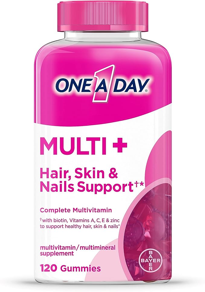 ONE A DAY Multi+ Hair, Skin & Nails, Multivitamin + Boost of Support for Healthy Hair, Skin & Nails with Biotin and Vitamins A, C, E & Zinc ,Gummy 120 Count (2 Month Supply)-SeraviaPure