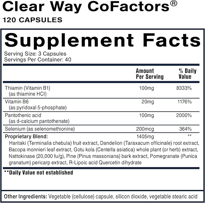 Quicksilver Scientific Clear Way Cofactors - Body Detox Cleanse Support with Vitamin B1, Dandelion Extract, Quercetin & Nattokinase Enzyme - Antioxidant Cleanse to Support Gut Health (120 Capsules)-SeraviaPure