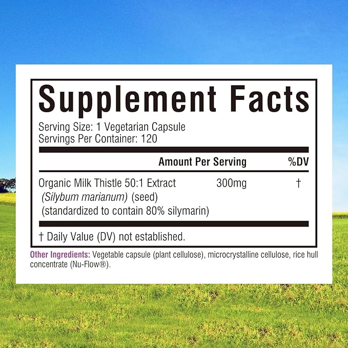 Innate Vitality 50:1 Organic Milk Thistle Supplement, 15000mg Equivalent (300mg Extract), 80% Silymarin Flavonoids, Liver Health, Detox & Cleansing, Made in USA, Non-GMO, 120 Veggie Capsules