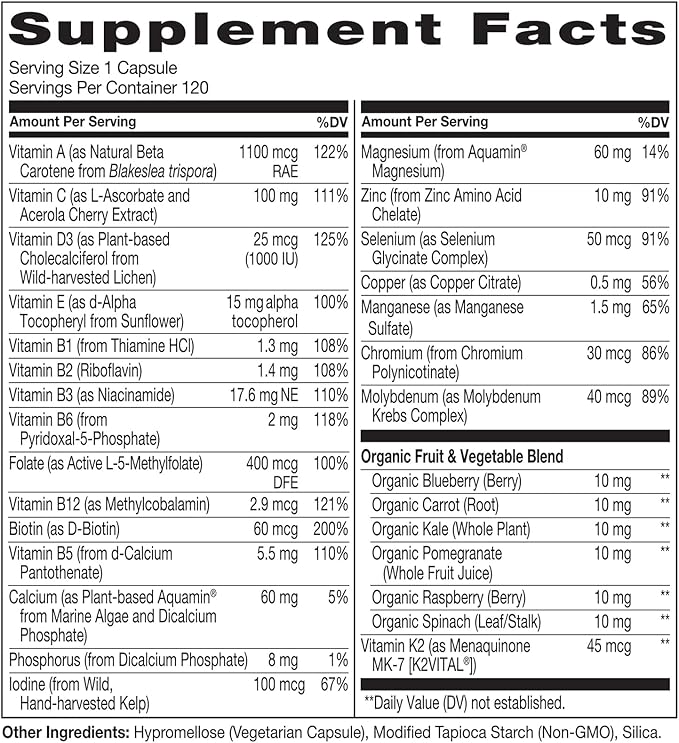 NATURELO Mens Multivitamins for Men 50+ - One Daily Multivitamin for Men with Vitamins, Minerals & Organic Whole Foods, Boost Energy & Health, Non-GMO, 120 Vegetarian Capsules-SeraviaPure