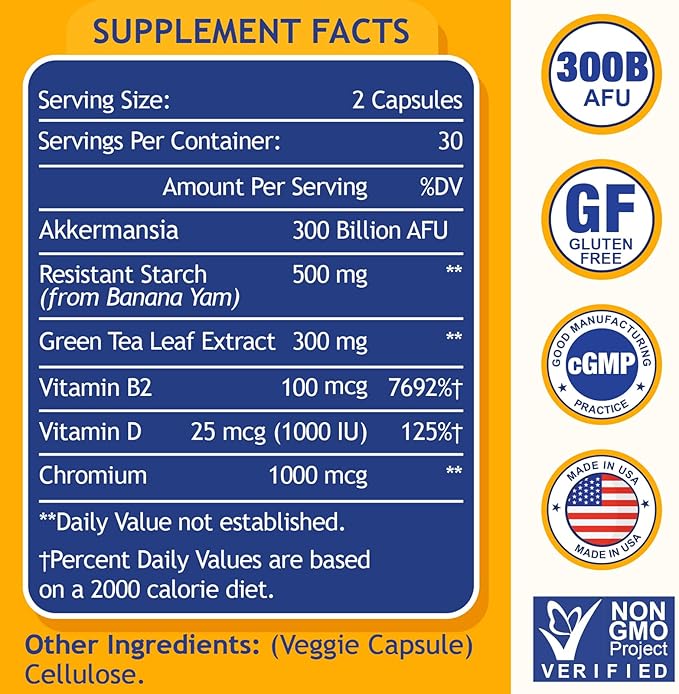 GLP-1 Supplement, 300 Billion AFU Akkermansia Probiotic - Live Akkermansia for GLP-1, Akkermansia Muciniphila for Women & Men, Enhances Gut Digestive Lining Function, Digestive, Gut, Immune, 120 Caps-SeraviaPure