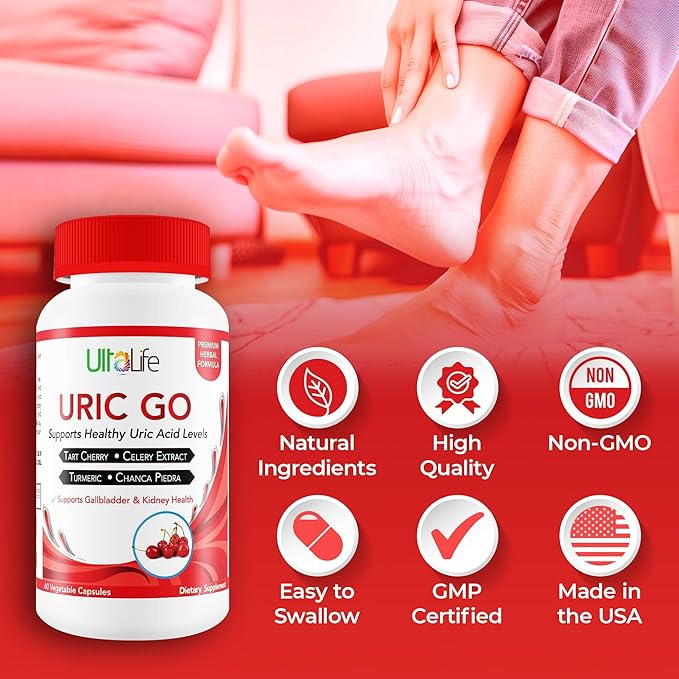 #1 URIC GO Uric Acid Cleanse Support Supplement for G.O.U.T - Natural Kidney Cleanse Detox Formula Chanca Piedra, Celery Seed, Tart Cherry, Cranberry, Pomegranate, Turmeric, Vegan Non-GMO 60 Capsules-SeraviaPure