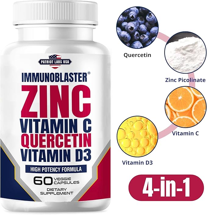(2 Pack) ImmunoBlaster Zinc Quercetin 500mg with Vitamin D and C Antioxidant Immune Support High Potency Quercetin Zinc Supplement for Men and Women - Gluten, Soy, & Dairy Free - 120 Count (Twin Pack)-SeraviaPure