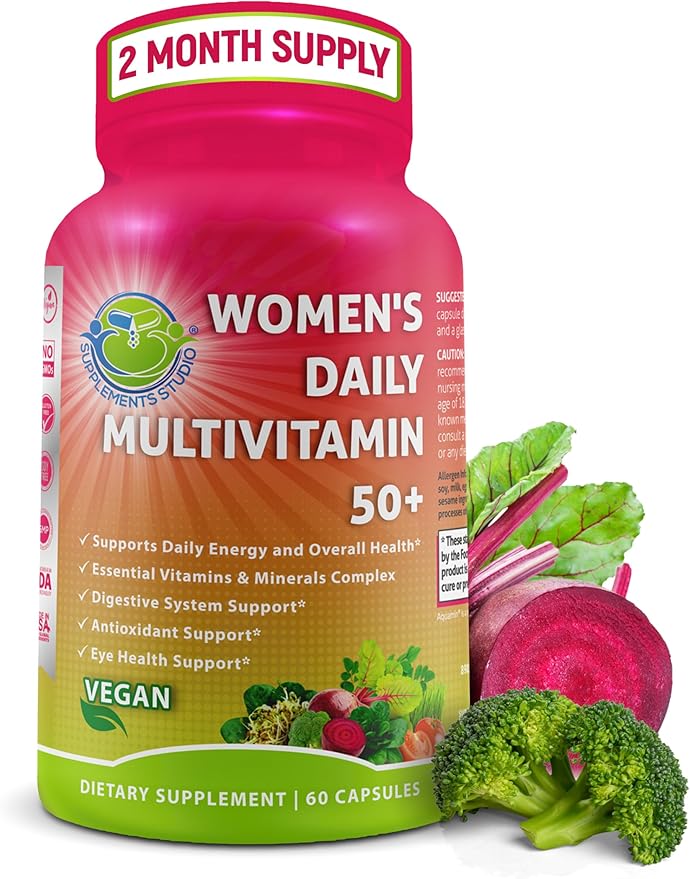 Women's Daily Multivitamin 50 plus - Vegan Multivitamin for Women 50 and over with Biotin, Organic Superfoods, B-Complex, Lutein for Optimal Health, Energy, Gut & Eye Support, Easy to Swallow Capsules-SeraviaPure