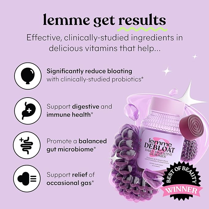 Lemme Debloat - Digestive & Gut Health Gummies with 2 Clinically Studied Probiotics & Prebiotic, 3 Billion CFUs - Vegan, Gluten Free, Non GMO, BlackBerry Flavor (60 Count) (Pack of 2)-SeraviaPure