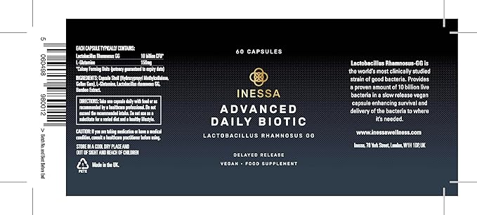 Inessa Daily Biotic - Probiotics for Women Digestive Health with Delayed Release Technology - Advanced Probiotic with 10 Billion CFU - Lactobacillus Rhamnosus Strain 60 Vegan Capsules for Men & Women-SeraviaPure
