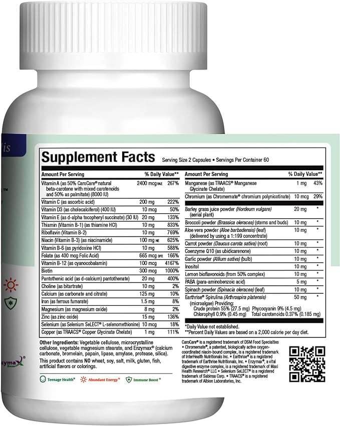 Maxi Health Teen Supreme HIS Vitamins for Teen Boys (120) - Teen Multivitamin for Young Men Ages 12 17 - Daily Teen Vitamins for Nutrition, Energy, Immune Support, Antioxidants & Teen Boy Needs-SeraviaPure