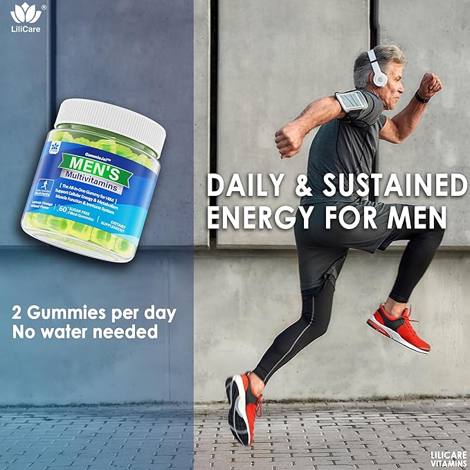 Mens Multivitamins Gummies, Multiminerals, Vegan Omega 3, CoQ10, Probiotics, Daily Mens Vitamins A C D3 E B6 B12, Methylated Multivitamin for Men - Energy, Immunity, Sugar Free, Vegan (No Iron) 60 Cts-SeraviaPure