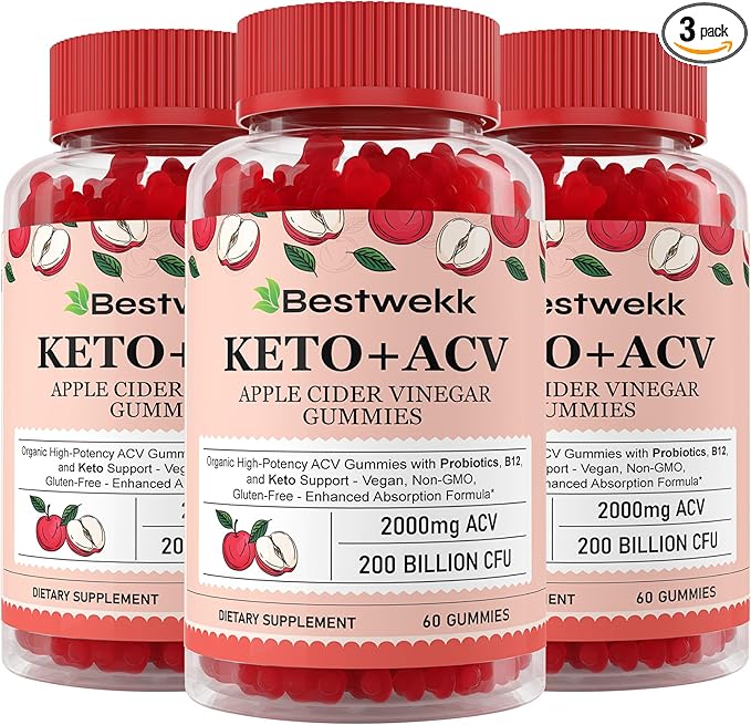 Apple Cider Vinegar Gummies, Max Strength 2000mg ACV Gummies with Probiotics, B12 and Keto, for Digestion, Metabolism, Gut & Immune Health, Gelatin-Free, Vegan & Non-GMO, 180 Gummies-SeraviaPure