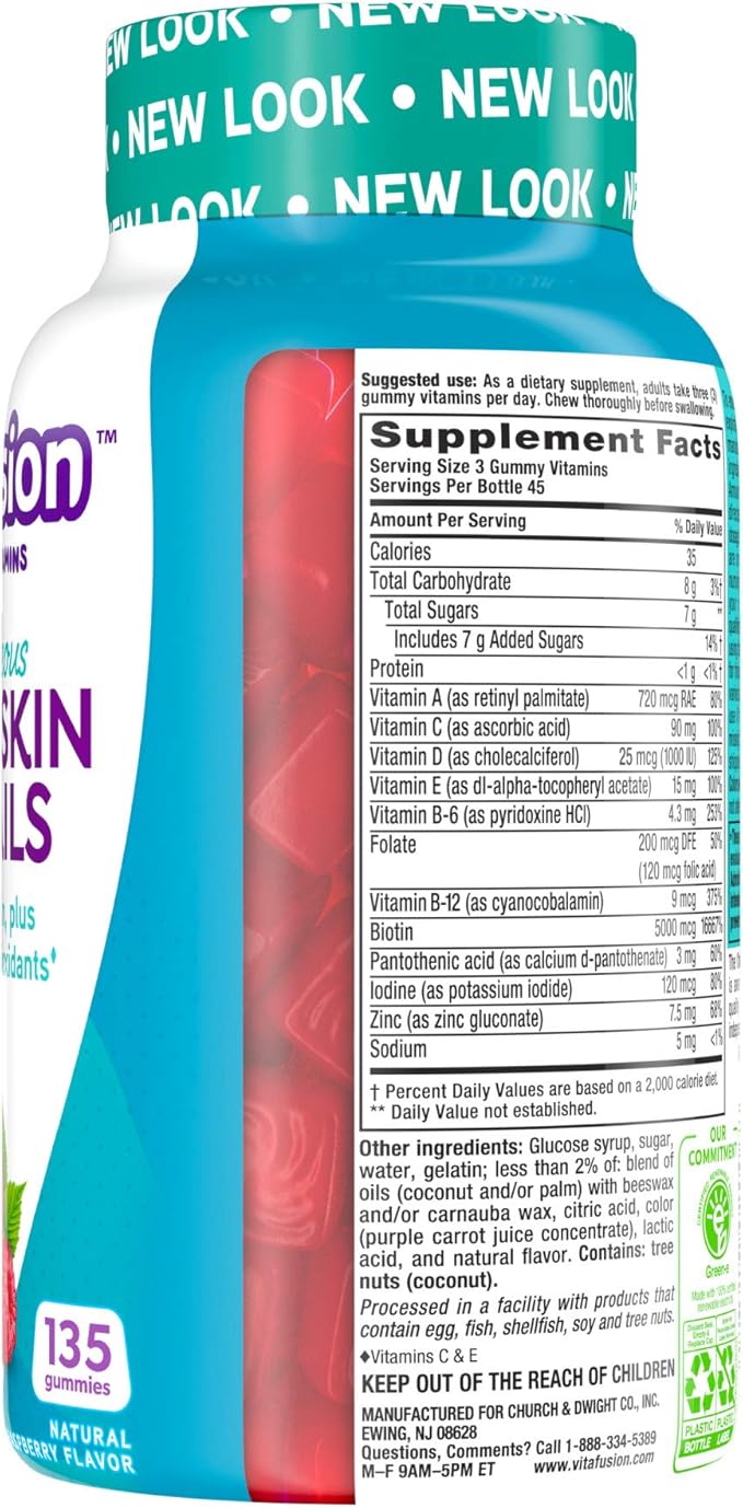 Vitafusion Gorgeous Hair, Skin & Nails Multivitamin Plus Biotin and Antioxidant Vitamins C&E, Raspberry Flavor, 135ct (45 Day Supply), from America’s Number One Gummy Vitamin Brand (Pack of 2)-SeraviaPure