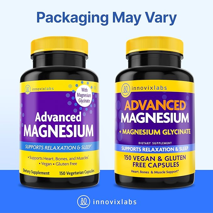 InnovixLabs Advanced Magnesium Capsules - 150 Ct, 210 mg - Chelated Magnesium Glycinate and Malate, High Absorption, Promotes Relaxation, Bones, Muscle Health, Vegan Magnesium Malate Sleep Supplement-SeraviaPure
