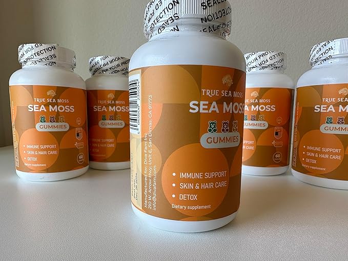 Natural Sea Moss Gummies – Contains Irish Sea Moss + Burdock Root + Bladderwrack – 60 Gummies for Stronger Immune, Healthier Skin & Hair, Detox – Great for Kids & Adults, Made in USA (5)-SeraviaPure