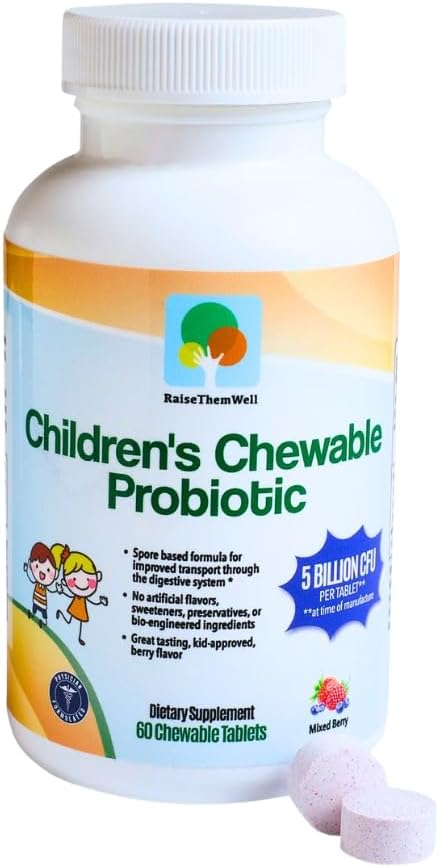 Children’s Probiotic, Chewable Gut Health Tablets for Kids, Supports Digestion, Immunity & Nutrient Absorption, No Artificial Additives, Mixed Berry, 60 Servings