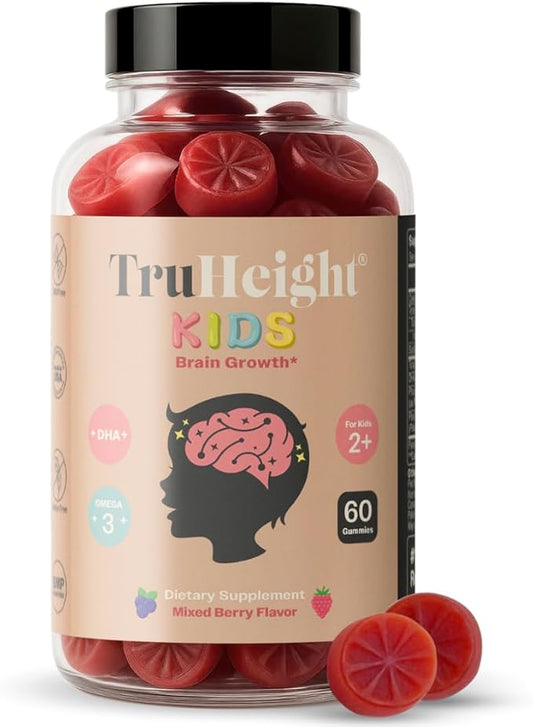 TruHeight Kids Brain Growth Gummies (Mixed Berry, Ages 2+) All Natural Kids & Toddler Vitamins - Omega-3, DHA Multivitamin - Brain & Memory Supplements - Vegan Vitamin, Gluten Free Supplement