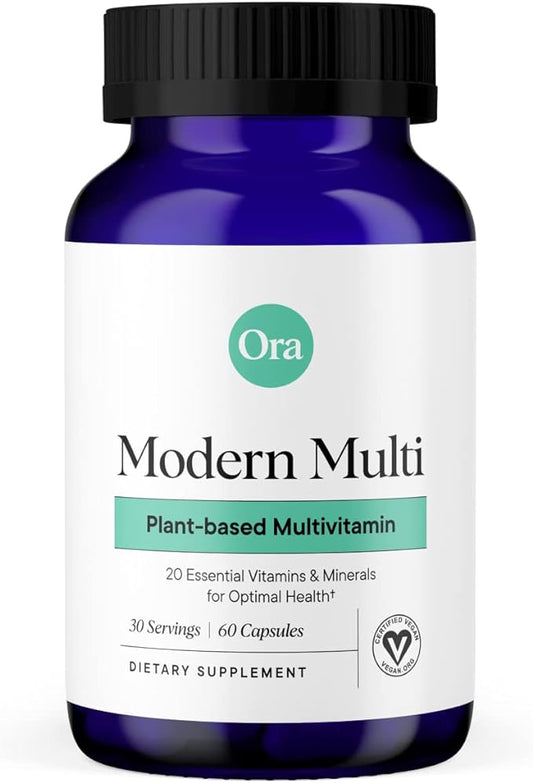 Ora Organic Plant Based Multivitamin for Women and Men, Bluelight Protection - Brain, Eye, Energy, Immune, Skin, Hair, Heart, and Bone Health Support, 60 Vegan Capsules-SeraviaPure