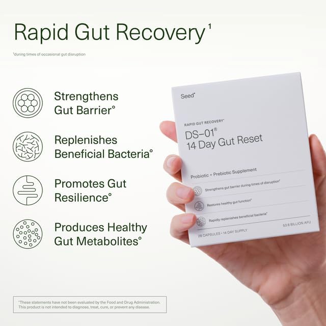 Seed 14 Day Gut Reset - Prebiotic and Probiotic for Women & Men - Digestive Health, Gut Health, Rapid Gut Recovery, Bloating & Constipation Relief - Vegan & Shelf-Stable - 28 Capsules (14-Day Supply)-SeraviaPure