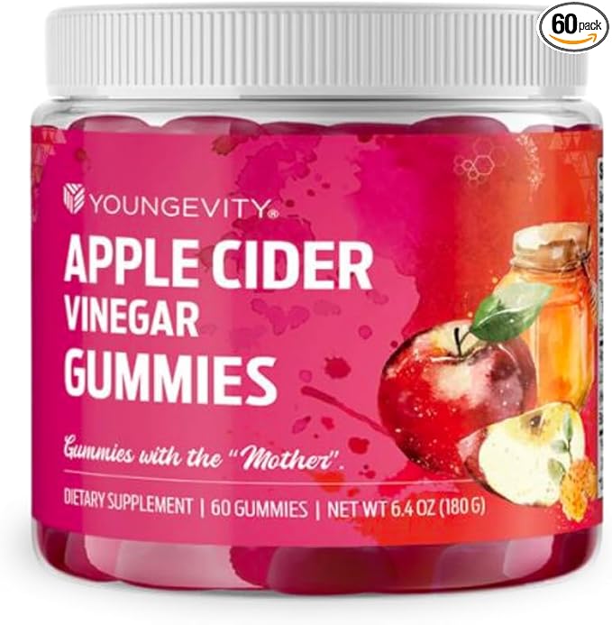 Youngevity Apple Cider Vinegar Gummies 500mg w/Raw ACV from The Mother, Detox Cleanse and Support Immunity, - 60 Gummy Vitamins-SeraviaPure
