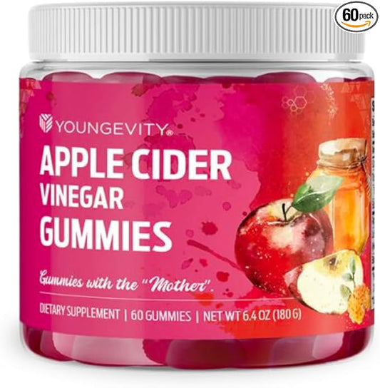 Youngevity Apple Cider Vinegar Gummies 500mg w/Raw ACV from The Mother, Detox Cleanse and Support Immunity, - 60 Gummy Vitamins-SeraviaPure