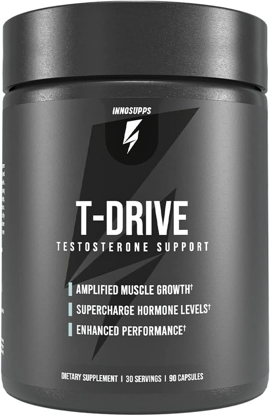 InnoSupps : T-Drive | Testosterone Booster | Amplify Muscle Growth | KSM-66 Ashwagandha, Boron, Fenugreek | 90 Capsules-SeraviaPure