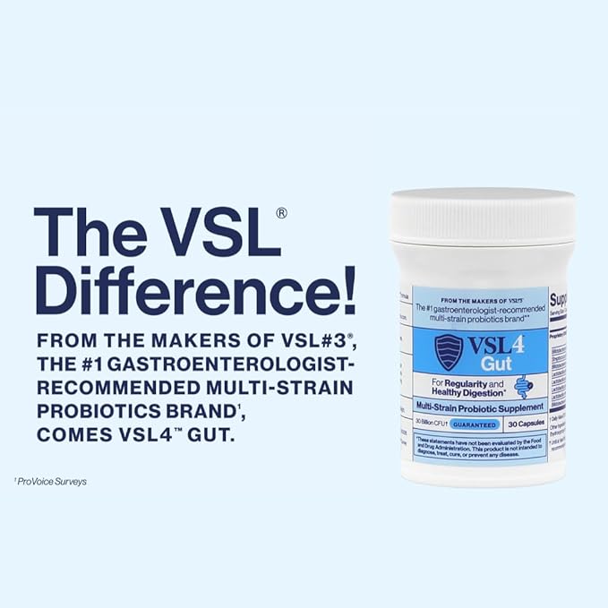 VSL4® Gut Daily Probiotics for Gut Health - 30B CFUs, Multi-Strain Digestive Support for Women & Men, Promotes Gut Balance & Regularity, Potent, Shelf-Stable Probiotic Supplement, 30 Capsules-SeraviaPure
